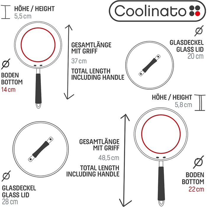 Набор сковород с крышками 20 см, 28 см, 2 предмета Coolinato