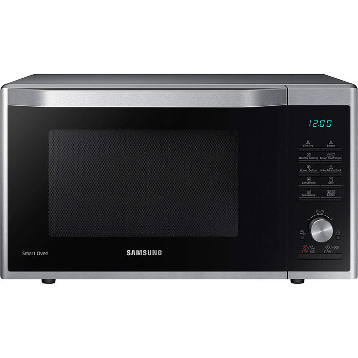 Комбинированная микроволновая печь Samsung MC32J7055CT/EC с грилем и горячим воздухом, 900 Вт, 32 (очень большая) камера для приготовления пищи, ширина 52,3 см, для приготовления жидкого теста, для приготовления дрожжевого теста/йогурта, Серебряная 32 л М