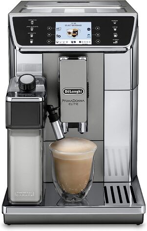 Кофемашина на 2 чашки с системой подачи молока LatteCrema, серая PrimaDonna Elite De'Longhi