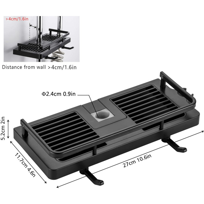 Набор полок для ванной комнаты, кронштейны с двумя крючками и крючками для душевой лейки подходит для 21 мм-25 мм рельсового пластика, 2 предмета Hoomtaook