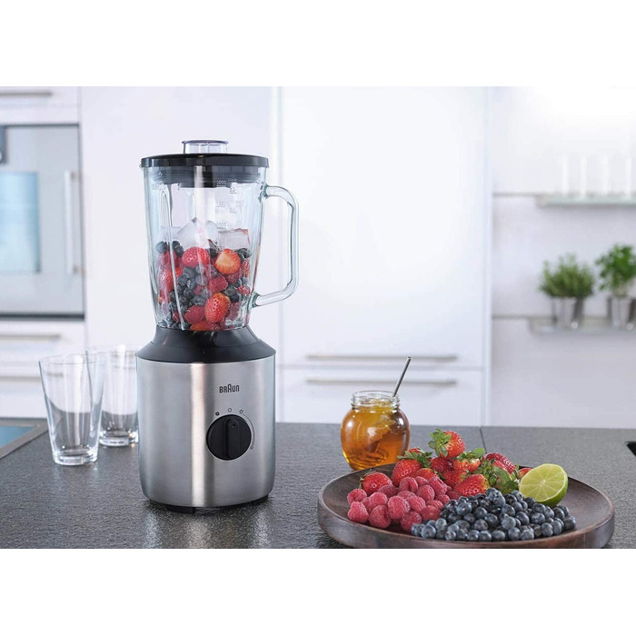 Настольный блендер Braun PowerBlend 3 JB / 800 Вт / стеклянный контейнер 1.5 л / 2 стакана Smoothie2Go 600 мл 