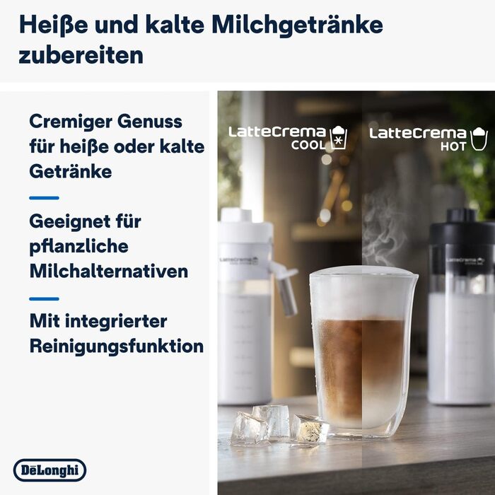 Кофемашина с системой подачи молока LatteCrema на 2 чашки, черная De'Longhi