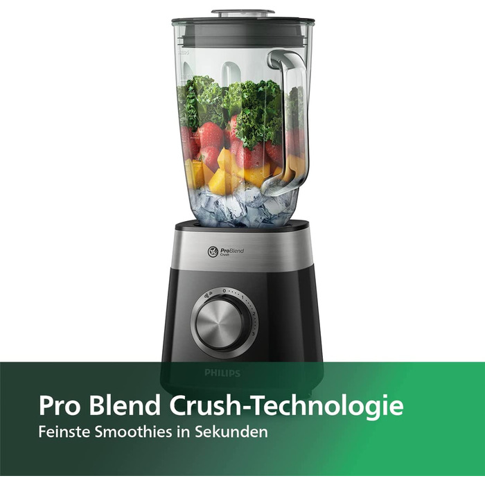 Настольный блендер Philips с технологией ProBlend Crush / 800 Вт / стеклянный контейнер 2 л /  3 скорости 