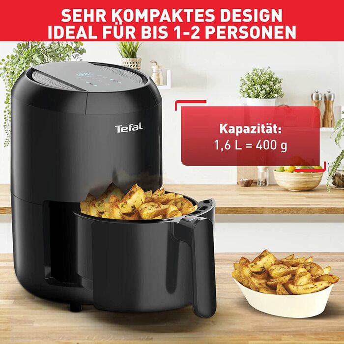 Фритюрница Easy Fry Compact Фритюрница для 1-2 человек Вместимость 1,6 л 6 автоматических программ цифровой дисплей нергосберегающая / фритюрница для здорового питания без масла Черная компактная фритюрница Easy Fry Компактная одиночная компактная